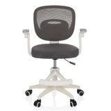 Silla giratoria para niños KIDDY SMART gris con respaldo de malla y base blanca de cinco ruedas de hjh OFFICE – vista de 360° (vista frontal 0°)