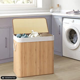 Cesta de ropa marrón FALSTER XXL B con tapa abierta y forro blanco de hjh LIVING