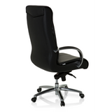 Silla giratoria XXL F 400 negra de cuero con base de estrella y cinco ruedas de hjh OFFICE – vista de 360° (vista trasera en diagonal 120°)