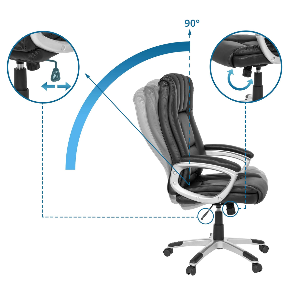 Ángulo de inclinación ajustable hasta 90 grados de la Silla Home Office RELAX CL150 de MyBuero