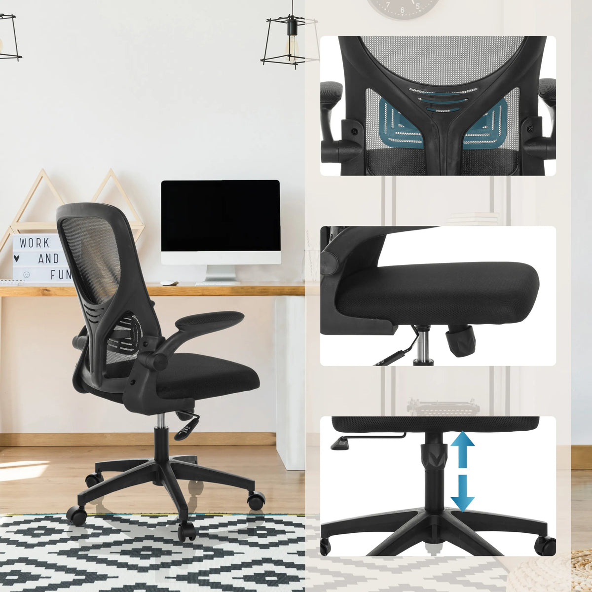 Silla Home Office BELIO de color negro con respaldo de malla y ajuste de altura de hjh OFFICE