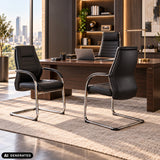 Silla de viga voladiza VITORO V negra con reposabrazos en un escritorio de hjh OFFICE (imagen generada por IA)