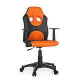 Silla giratoria para niños KID GAME AL en color negro y naranja con respaldo de malla y base de cinco ruedas de hjh OFFICE – vista de 360° (vista frontal 20°)