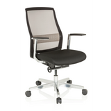 Silla alta gama FOUNTAINE PRO negra con respaldo de malla y base de cinco ruedas de hjh OFFICE – vista de 360° (vista frontal en diagonal 40°)