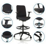 Silla de mostrador NESTORA WORK negra con reposapiés, reposabrazos y ruedas de hjh OFFICE