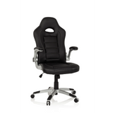Silla gaming negra GAME SPORT con reposacabezas, reposabrazos y base plateada de cinco ruedas de hjh OFFICE – vista de 360° (vista frontal 10°)