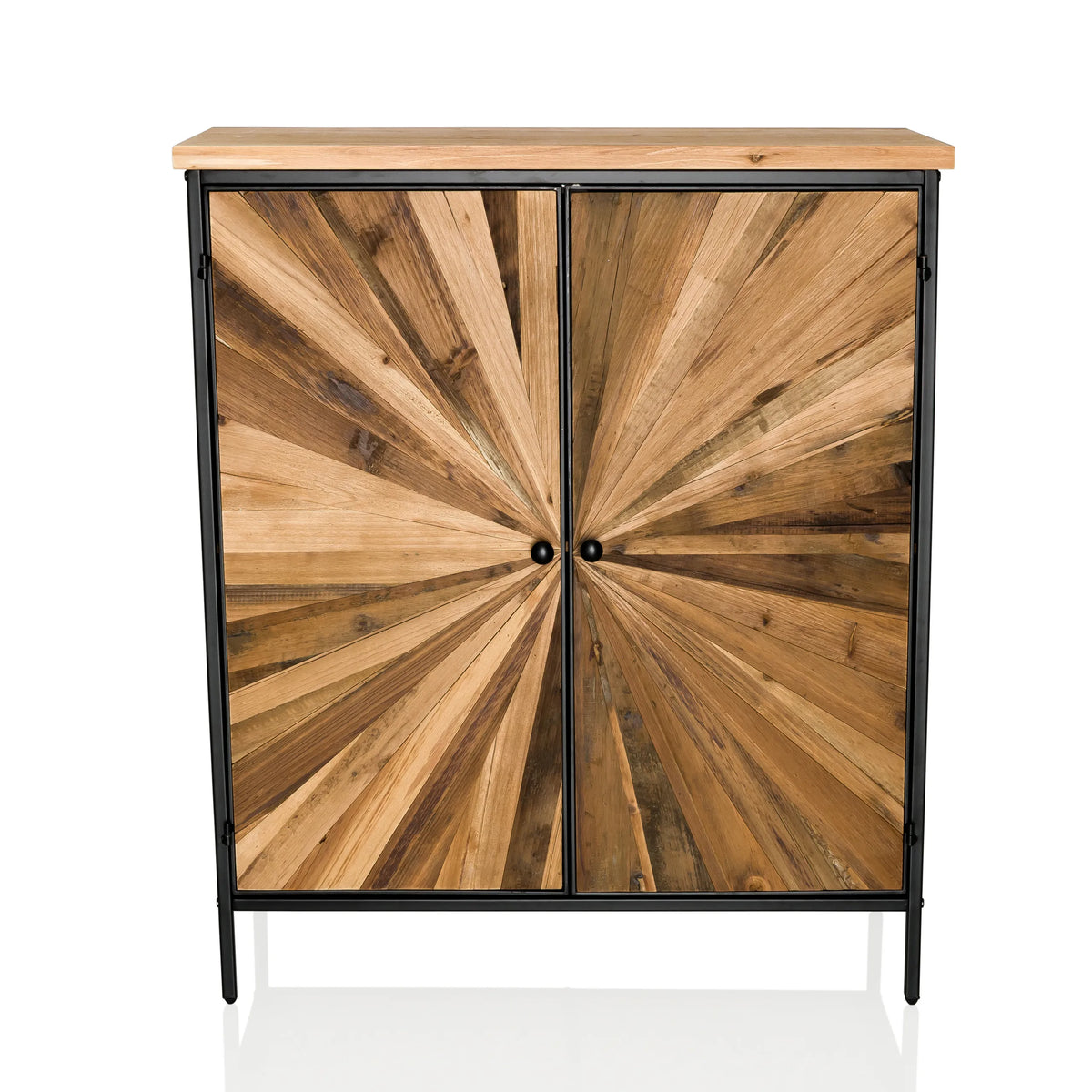Cómoda SANTJAGO BLACK SUN XL con dos puertas de madera dispuesta radialmente y estructura de metal negro de hjh LIVING
