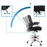 Respaldo ajustable con un ángulo de inclinación de 90 grados de la silla de mostrador VENDO WORK en negro de hjh OFFICE