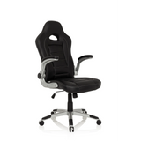 Silla gaming negra GAME SPORT con reposacabezas, reposabrazos y base plateada de cinco ruedas de hjh OFFICE – vista de 360° (vista frontal 20°)