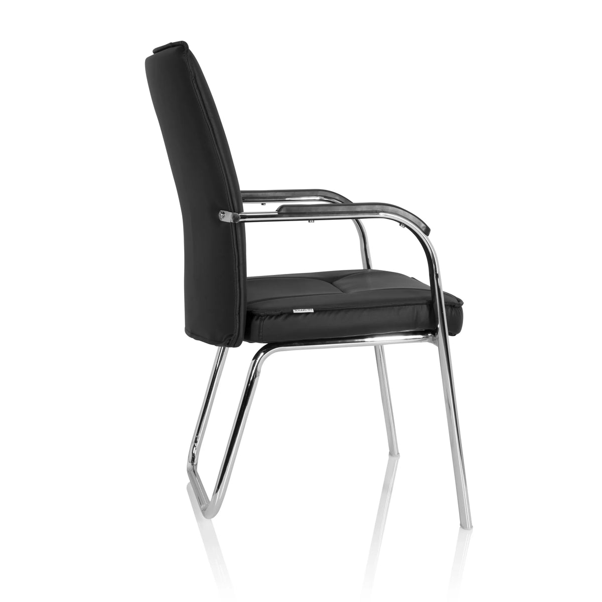 Silla de confidente negra BANDA V con reposabrazos y estructura de patín de hjh OFFICE – vista de 360° (vista lateral 100°)