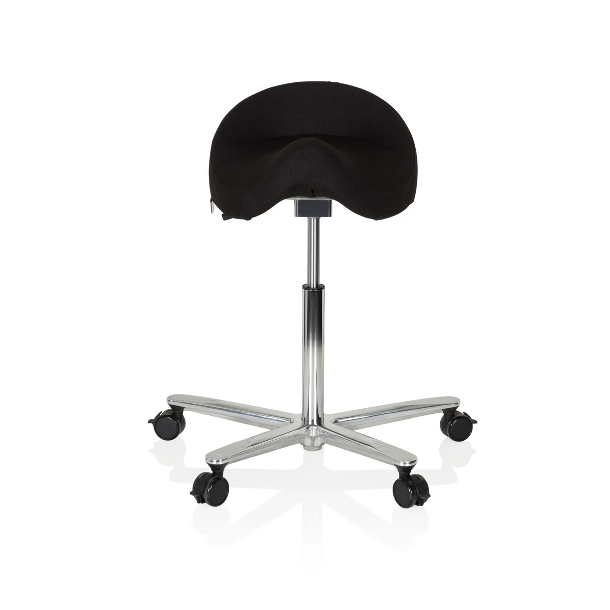 taburete de silla de montar MOVE-TEC 3D PRO I negro con una base de cinco ruedas de hjh OFFICE – vista de 360° (vista frontal 0°)