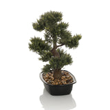 Planta artificial verde BONSAI en forma de bonsái en una maceta negra con guijarros de hjh OFFICE – vista de 360° (vista frontal 0°)