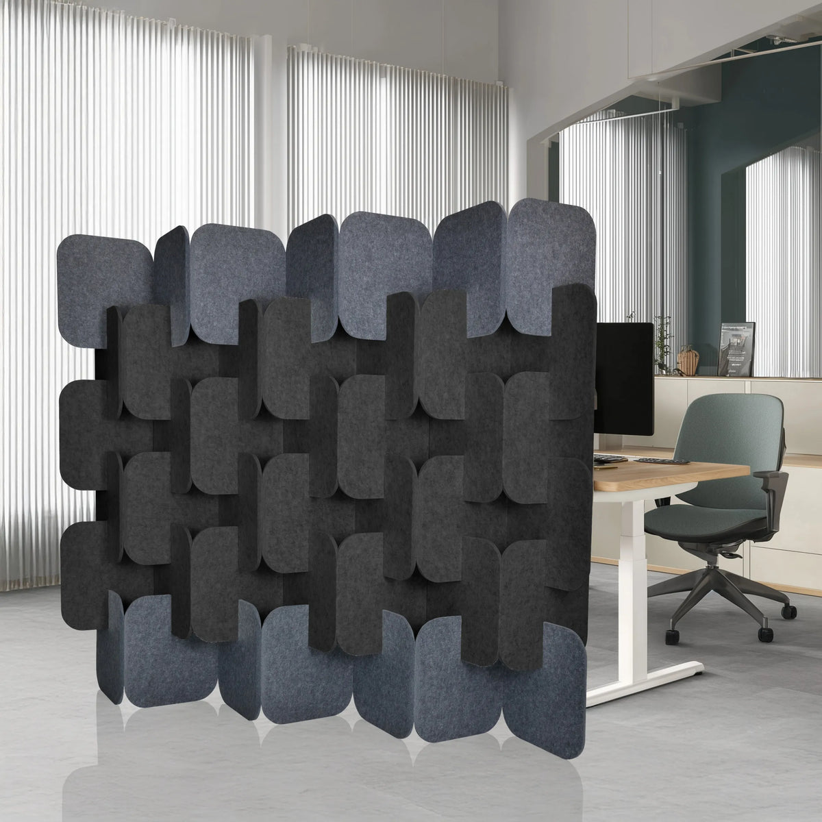 Separador FLEXMIUT PLUG en gris y gris oscuro compuesto por seis elementos en disposición alternada de hjh OFFICE
