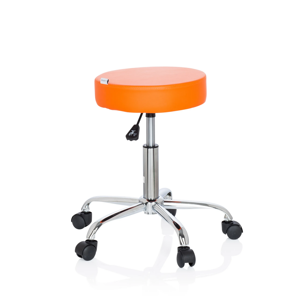 Taburete giratorio naranja OPERATOR II con pistón de gas y base de cinco ruedas de hjh OFFICE – vista de 360° (vista frontal en diagonal 60°)