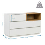 Plano dimensional del aparador MELMO S en blanco y roble, 120 × 40 cm, de hjh LIVING