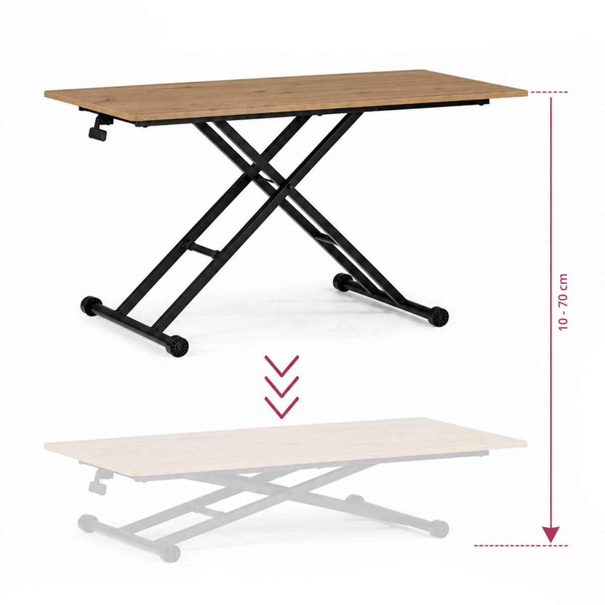 Ajuste de altura de la mesa Worktime Lift en roble/negro con un rango de 10 a 70 cm de hjh OFFICE