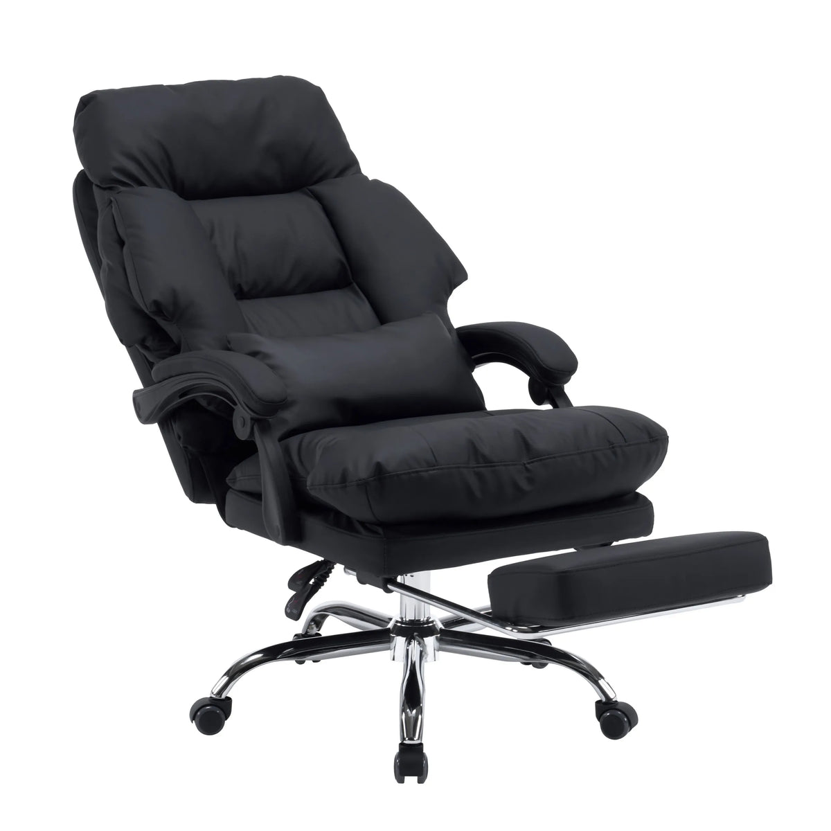 Sillón de oficina Home Office Relax Legoro negro con reposapiés extensible y base en estrella brillante con ruedas de MyBuero