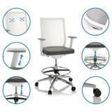 Silla de mostrador ASPEN WORK W gris con reposapiés, ruedas y respaldo transpirable de hjh OFFICE