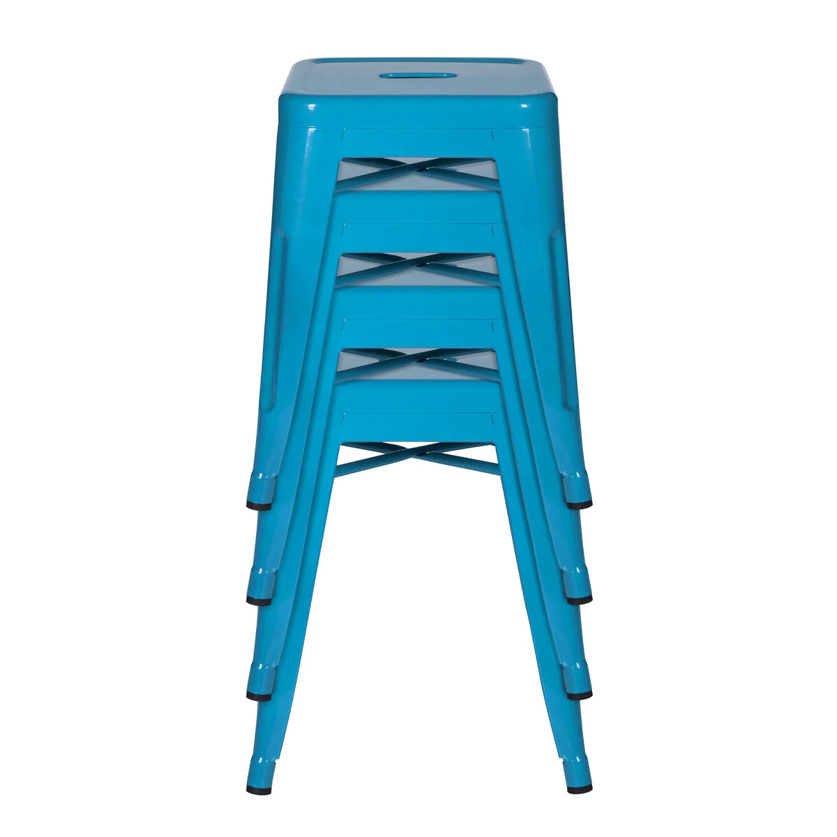 Cuatro taburetes de comedor VANTAGGIO apilables en color azul claro con tacos negros de hjh OFFICE