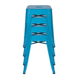 Cuatro taburetes de comedor VANTAGGIO apilables en color azul claro con tacos negros de hjh OFFICE