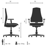 Technische Zeichnung des Luxus-Chefsessels PRADO mit einer maximalen Belastbarkeit von 130 kg von hjh OFFICE