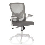 Silla Home Office BELIO W gris con respaldo de malla y base blanca de cinco ruedas de hjh OFFICE – vista de 360° (vista frontal en diagonal 30°)