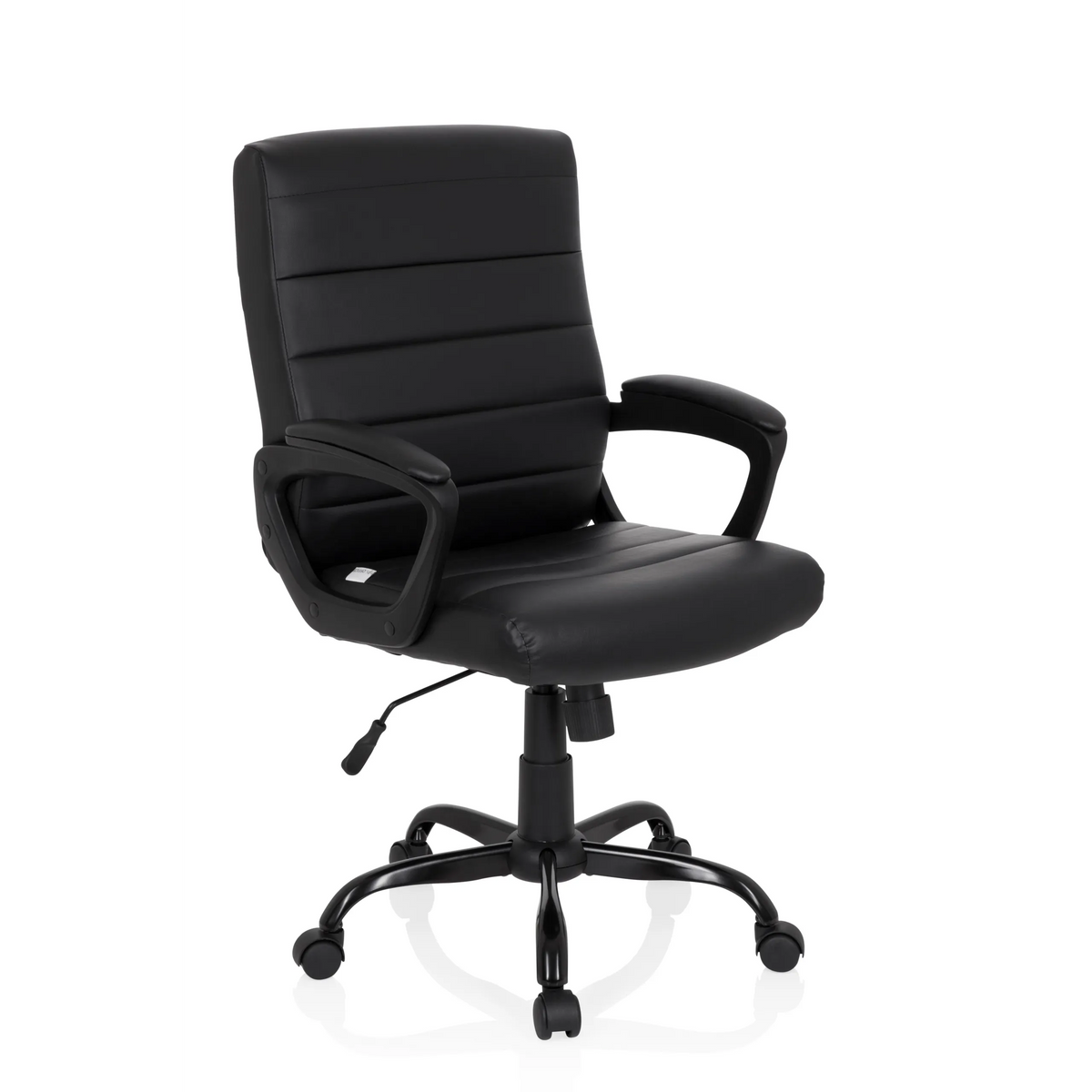 Sillón de oficina Home Office ERGOSMOOTH BIG negro con tapicería acolchada y base de cinco ruedas de hjh OFFICE – vista de 360° (vista frontal en diagonal 40°)