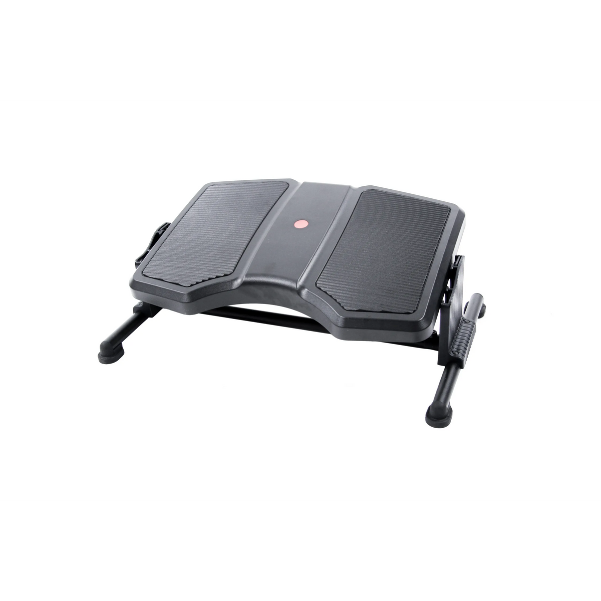 Reposapiés negro PODI II con superficies estriadas y estructura metálica de hjh OFFICE – vista de 360° (vista frontal en diagonal 30°)