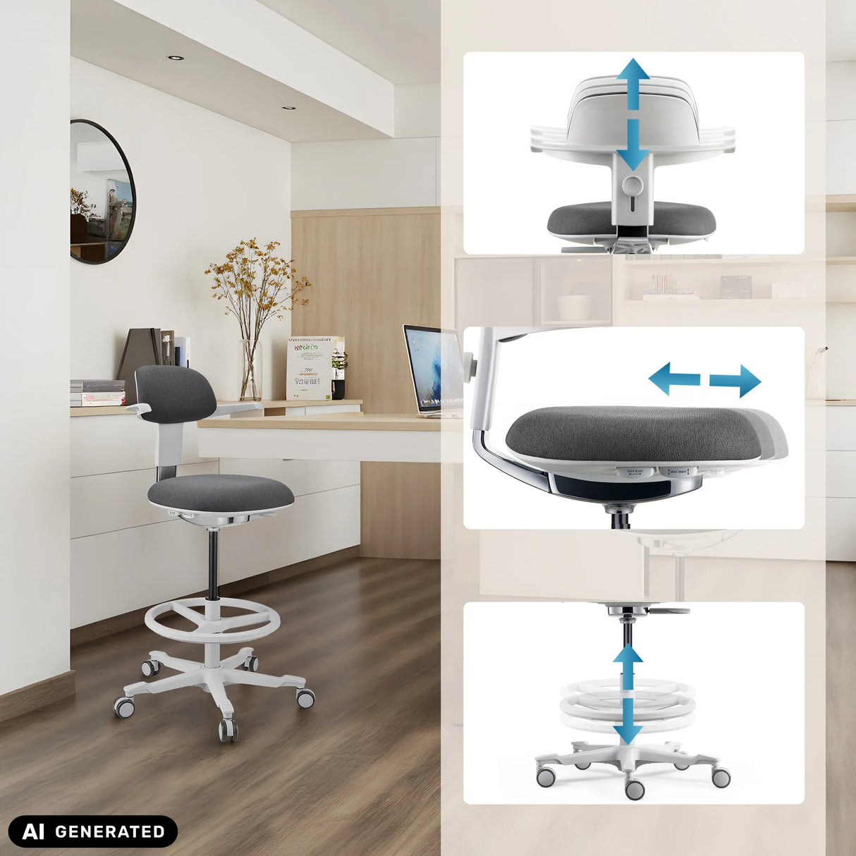 Respaldo, asiento y altura ajustables de la silla de trabajo TOP WORK 40 W de hjh OFFICE (imagen generada por IA)