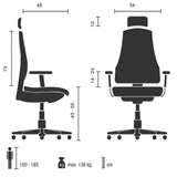 Dibujo técnico de la silla alta gama LiberNovo Omni Gen con una carga máxima de 136 kg de Libernovo