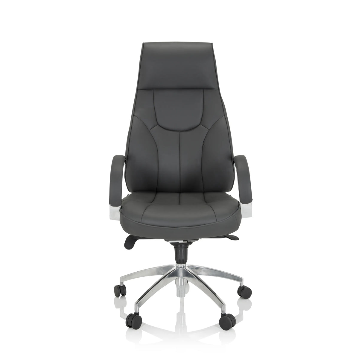 Grauer Profi-Chefsessel ELEGANCE I mit Armlehnen und glänzendem Fußkreuz mit fünf Rollen von hjh OFFICE – 360-Grad-Ansicht (Frontansicht 0°)