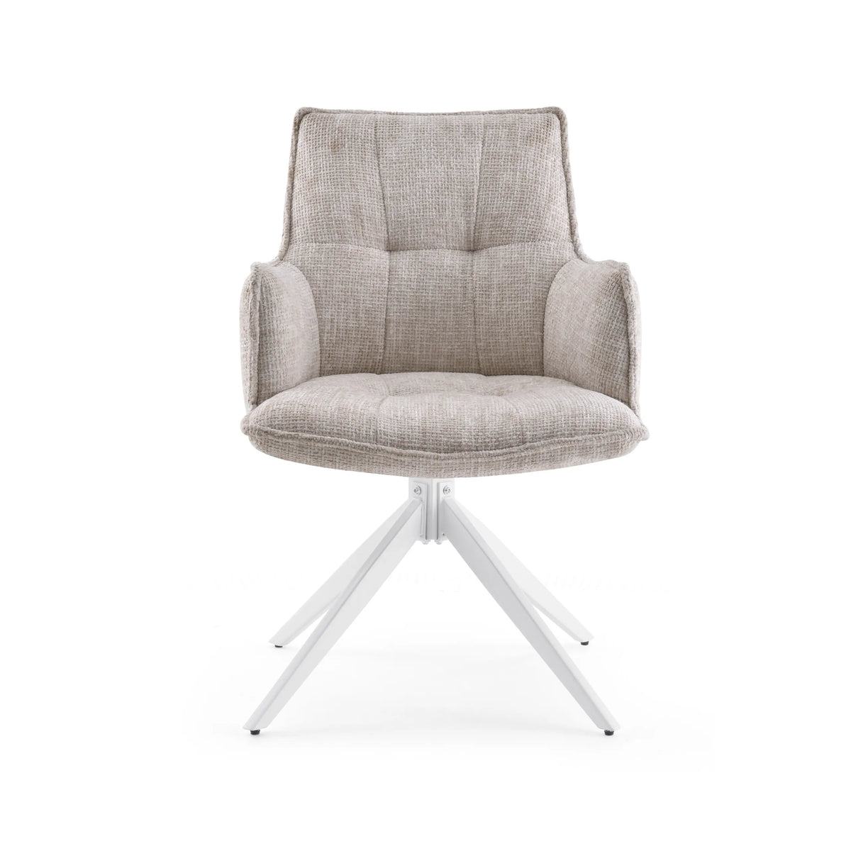 Silla de comedor Tavaro beige con tapicería y estructura blanca de cuatro patas de hjh LIVING – vista de 360° (vista frontal 0°)
