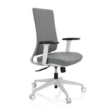 Silla de oficina profesional COMFIO WP gris con reposabrazos y base blanca de cinco ruedas de hjh OFFICE – vista de 360° (vista frontal en diagonal 60°)