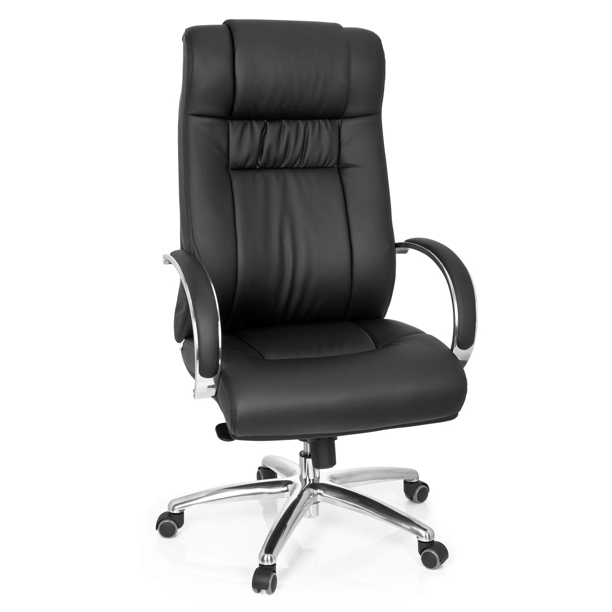 Silla giratoria XXL G 600 negra con reposabrazos y base de cinco ruedas de hjh OFFICE – vista de 360° (vista frontal 20°)