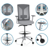 Silla de mostrador HALIFAX WORK gris con reposabrazos ajustables, aro reposapiés y ruedas de hjh OFFICE