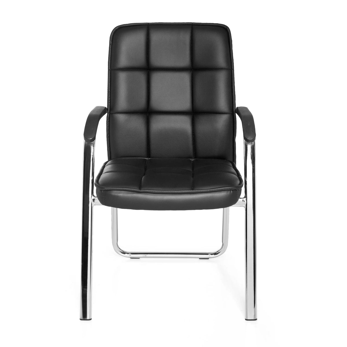 Silla de confidente negra BORNE con tapizado acolchado y estructura de patines de hjh OFFICE – vista de 360° (vista frontal 0°)