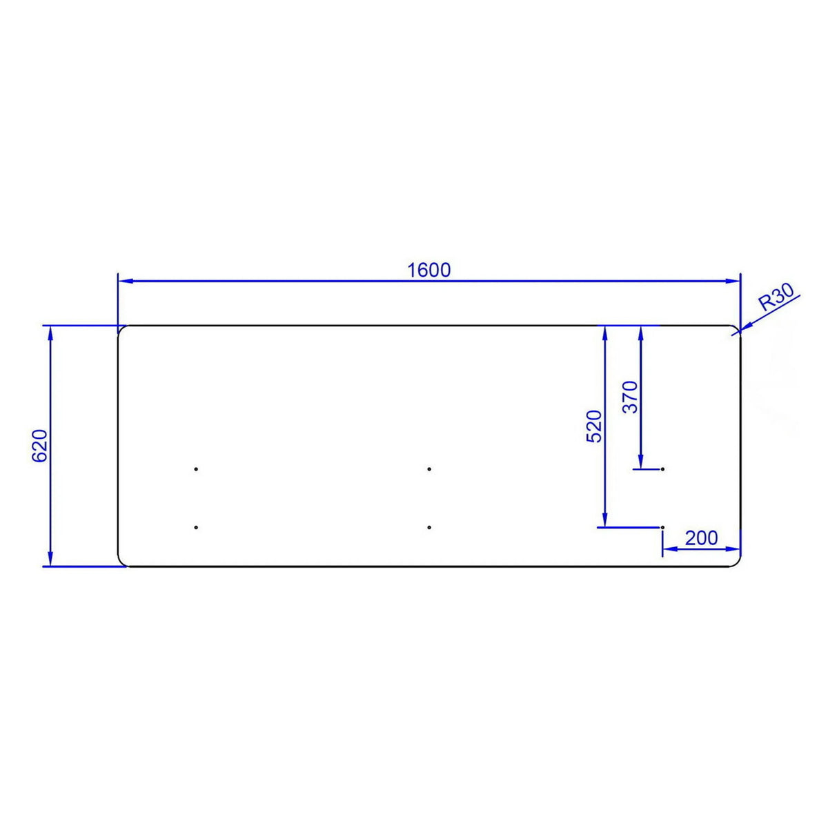 Dibujo técnico del separador de mesa FLEXMIUT D 160 de 160 x 62 cm de hjh OFFICE