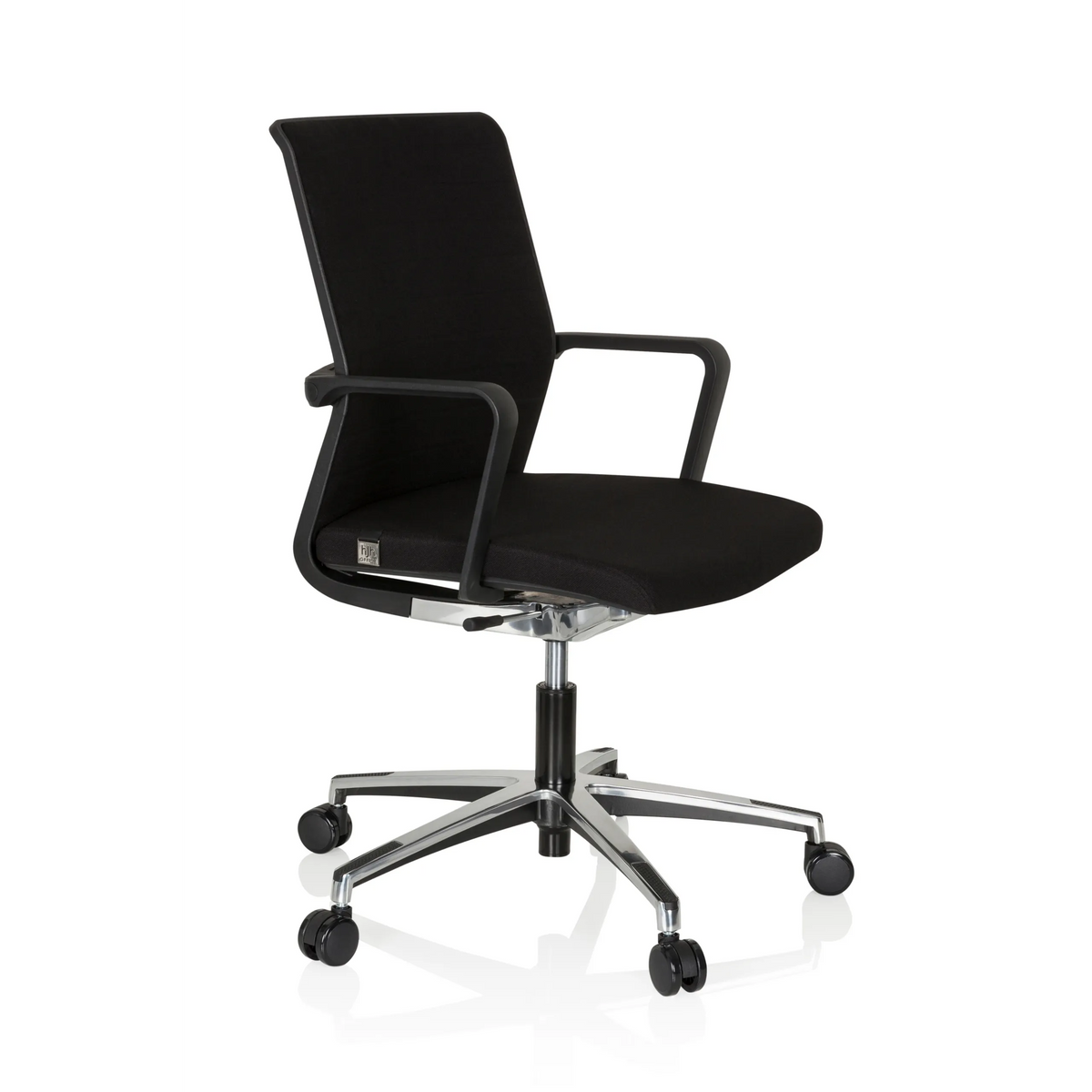 Silla de oficina profesional MOVE-TEC 3D negra con reposabrazos y base de cinco ruedas de hjh OFFICE – vista de 360° (vista frontal en diagonal 60°)