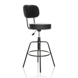 Taburete de bar negro DISC HIGH con respaldo y reposapiés redondo de hjh OFFICE – vista de 360° (vista frontal en diagonal 45°)