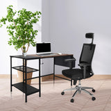 Escritorio WORKSPACE H I en negro y marrón con dos estantes y una silla de oficina negra de hjh OFFICE