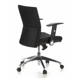 Silla de oficina profesional LAGUNA PRO negra con reposabrazos y base de cinco ruedas de hjh OFFICE – vista de 360° (vista trasera en diagonal 120°)