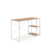 Escritorio Easy Up2 en blanco y roble con estante integrado y travesaño en X de hjh LIVING – vista de 360° (vista frontal en diagonal 45°)
