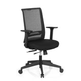 Silla de oficina profesional CONISTON negra con respaldo de malla y base de cinco ruedas de hjh OFFICE – vista de 360° (vista frontal en diagonal 40°)