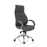 Sillón de oficina profesional ELEGANCE I gris con reposabrazos y base brillante de cinco ruedas de hjh OFFICE – vista de 360° (vista frontal en diagonal 40°)