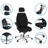 Silla giratoria XXL 24 HOURS I en negro con diversas opciones de ajuste de hjh OFFICE