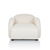 Sillón de diseño VERDUNA blanco con tapizado de tela estructurada y patas negras cortas de hjh LIVING – vista de 360° (vista frontal 0°)