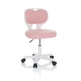 Silla giratoria para niños KIDDY TOP W en color rosa con estructura blanca y base de cinco ruedas de hjh OFFICE – vista de 360° (vista frontal 15°)