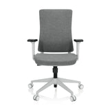 Silla de oficina profesional COMFIO WP gris con reposabrazos y base blanca de cinco ruedas de hjh OFFICE – vista de 360° (vista frontal 0°)