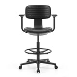 Silla de mostrador negra TOP WORK B1 con aro reposapiés y base de cinco ruedas de hjh OFFICE – vista de 360° (vista frontal 0°)