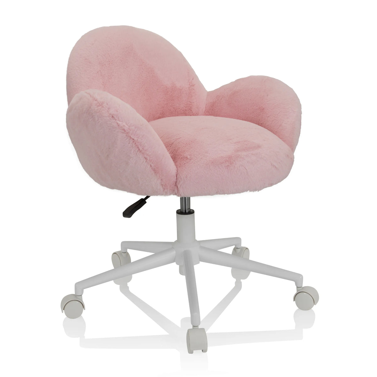 Silla giratoria para niños KID TEDDY rosa con funda suave y base blanca de cinco ruedas de hjh OFFICE – vista de 360° (vista frontal en diagonal 40°)